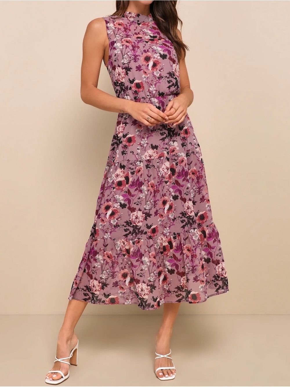 Lulu's Mauve Floral Maxi Dress